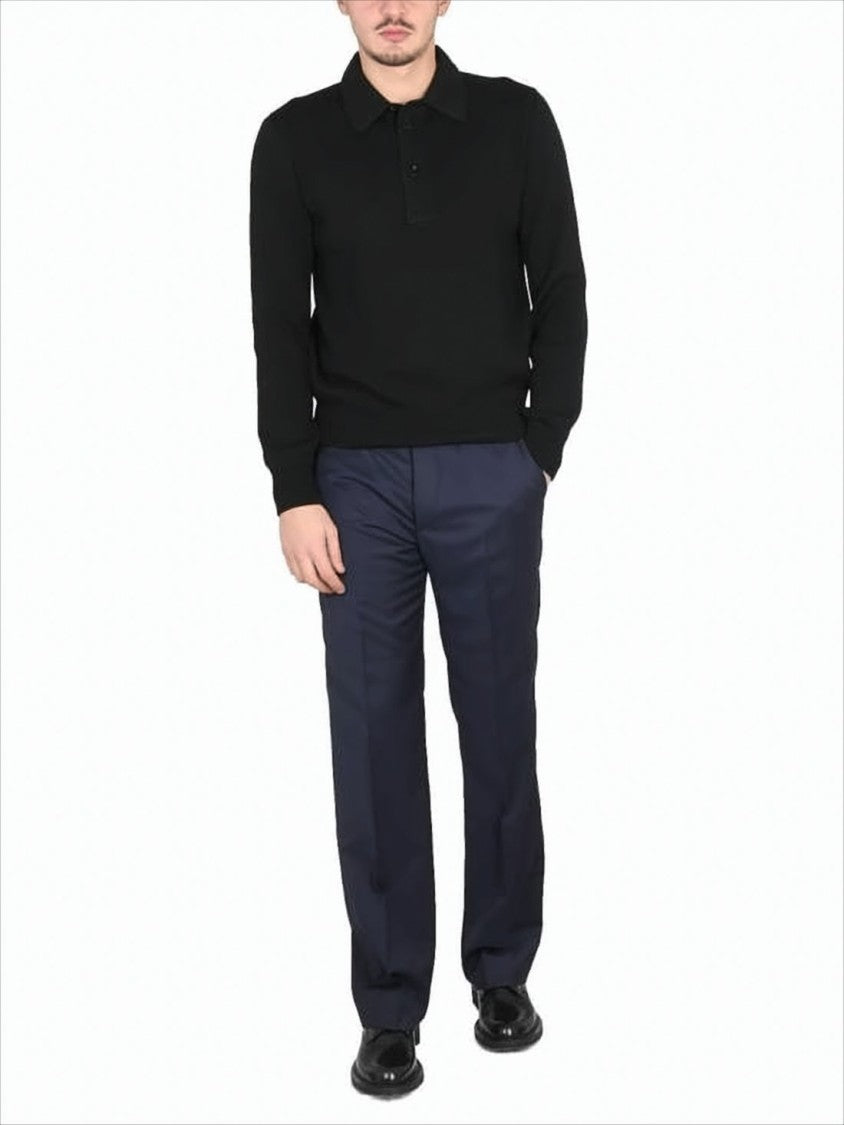 Tom Ford Black Wool And Silk Blend Polo Sweater