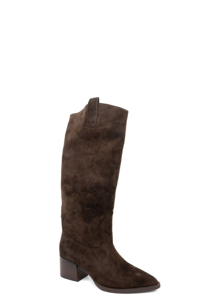Adrianna Feretti Brown Pointed Toe Block Heel Suede Boots