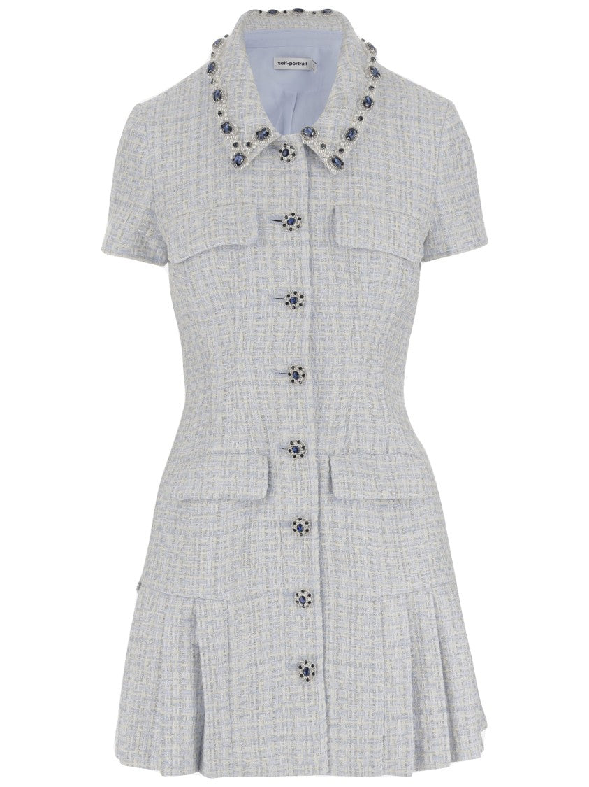 Self-Portrait Bouclé Mini Dress With Jeweled Accents