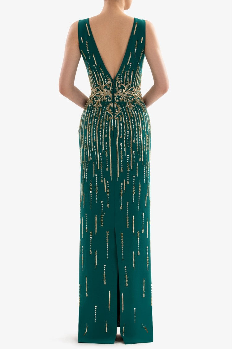 Saiid Kobeisy Long Crepe Beaded Dress