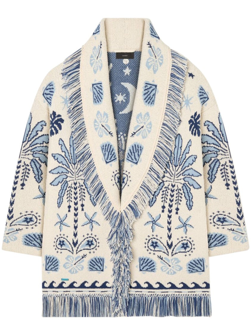 Alanui Echoes Of The Islan Cardigan With Intricate Blue Patterns