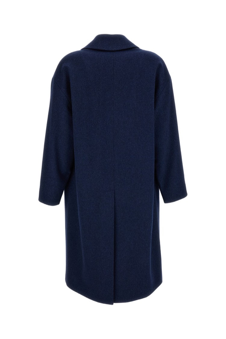 Alberto Biani Blue Double-Breasted Wool Coat