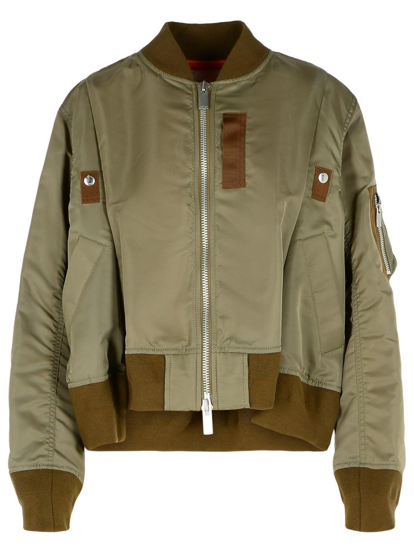 Sacai Bomber Jacket In Green Nylon