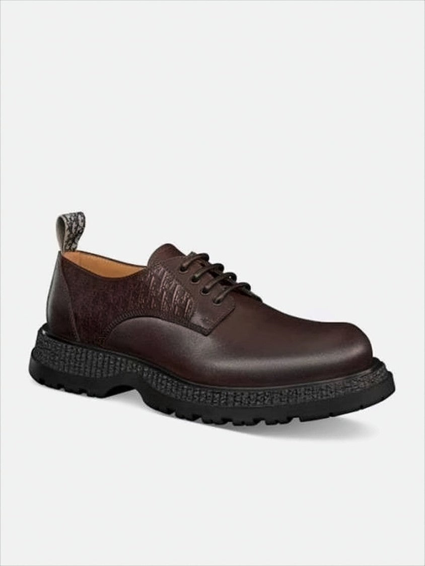 Christian Dior Brown Calf Leather Lace-Up Shoes With Textured Sole