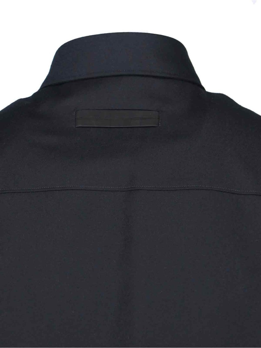 Zegna Techmerino Black Shirt With Classic Collar And Tailored Fit