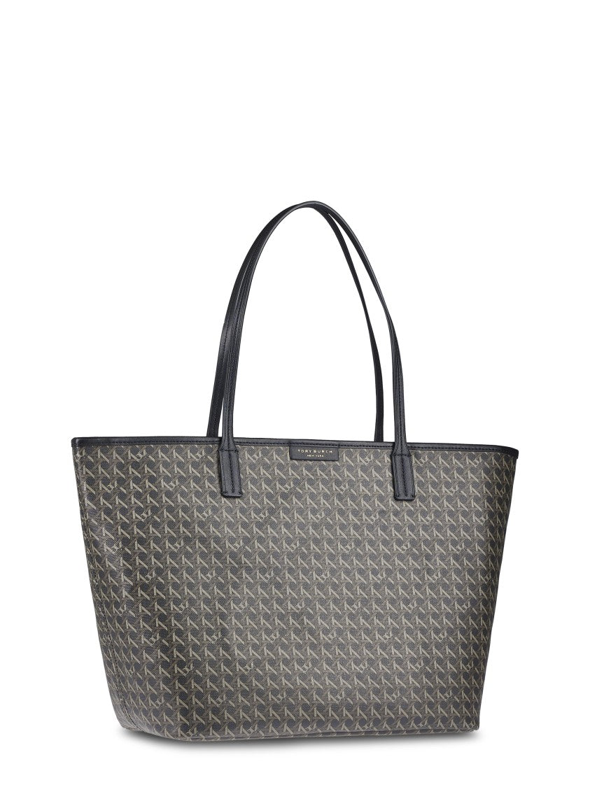 Tory Burch Spacious Black Cotton Tote With Structured Silhouette