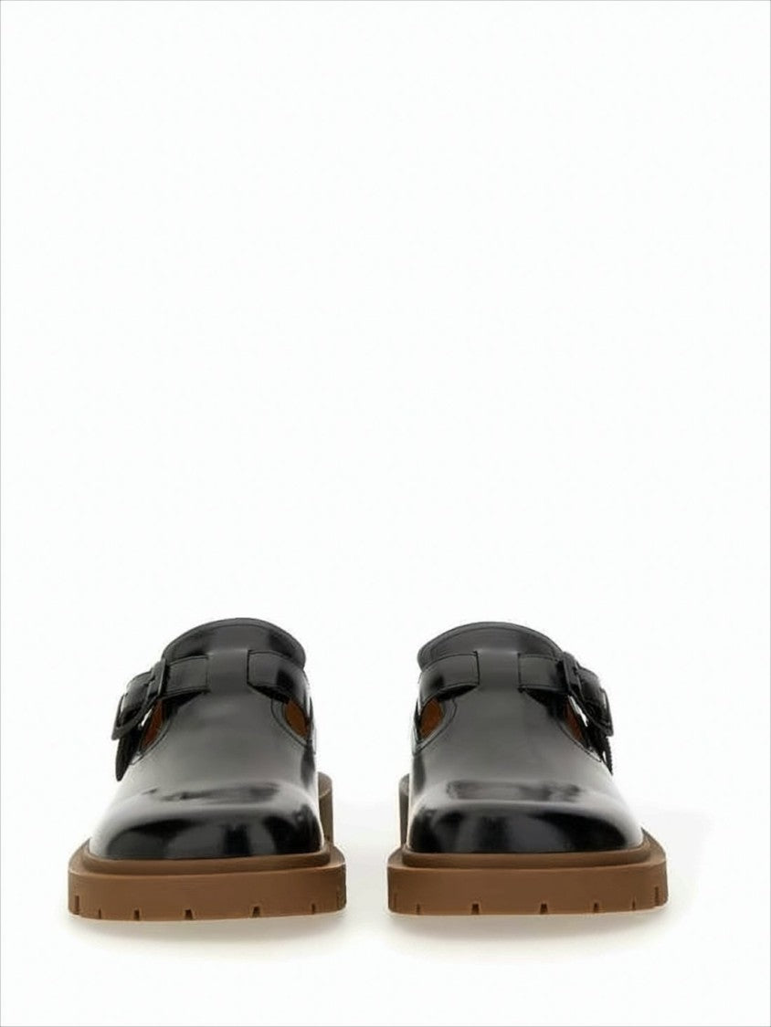 Maison Margiela Polished Black Calf Leather Loafers With Buckle Strap