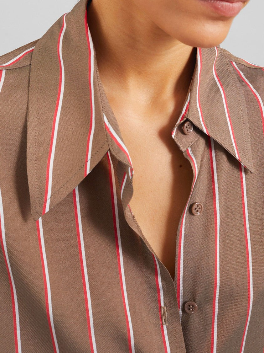 The Frankie Shop Brown Peri Striped Viscose Shirt
