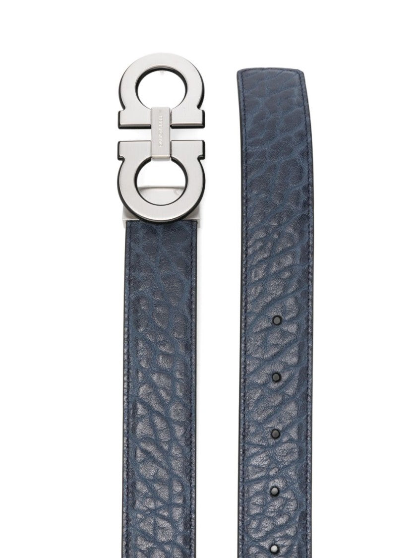 Ferragamo Textured Leather Double Gancini Belt
