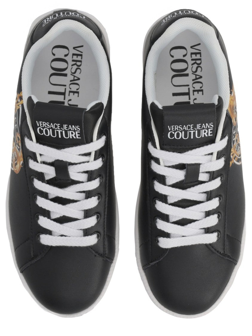 Versace Jeans Couture Wave Low-Top Smooth Gold Logo Leather Sneakers