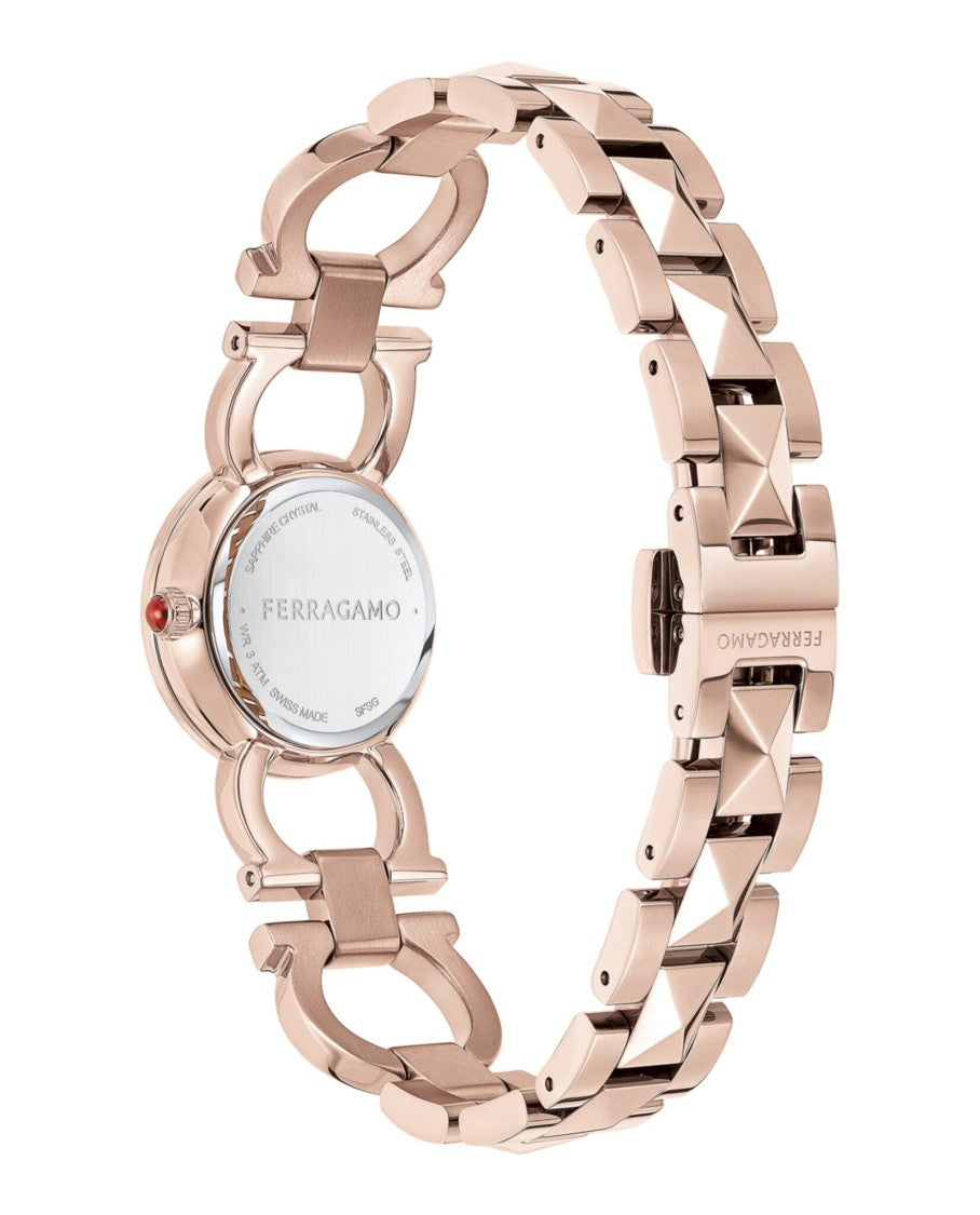 Ferragamo Double Gancini Stud Bracelet Watch In Ip Rose Gold