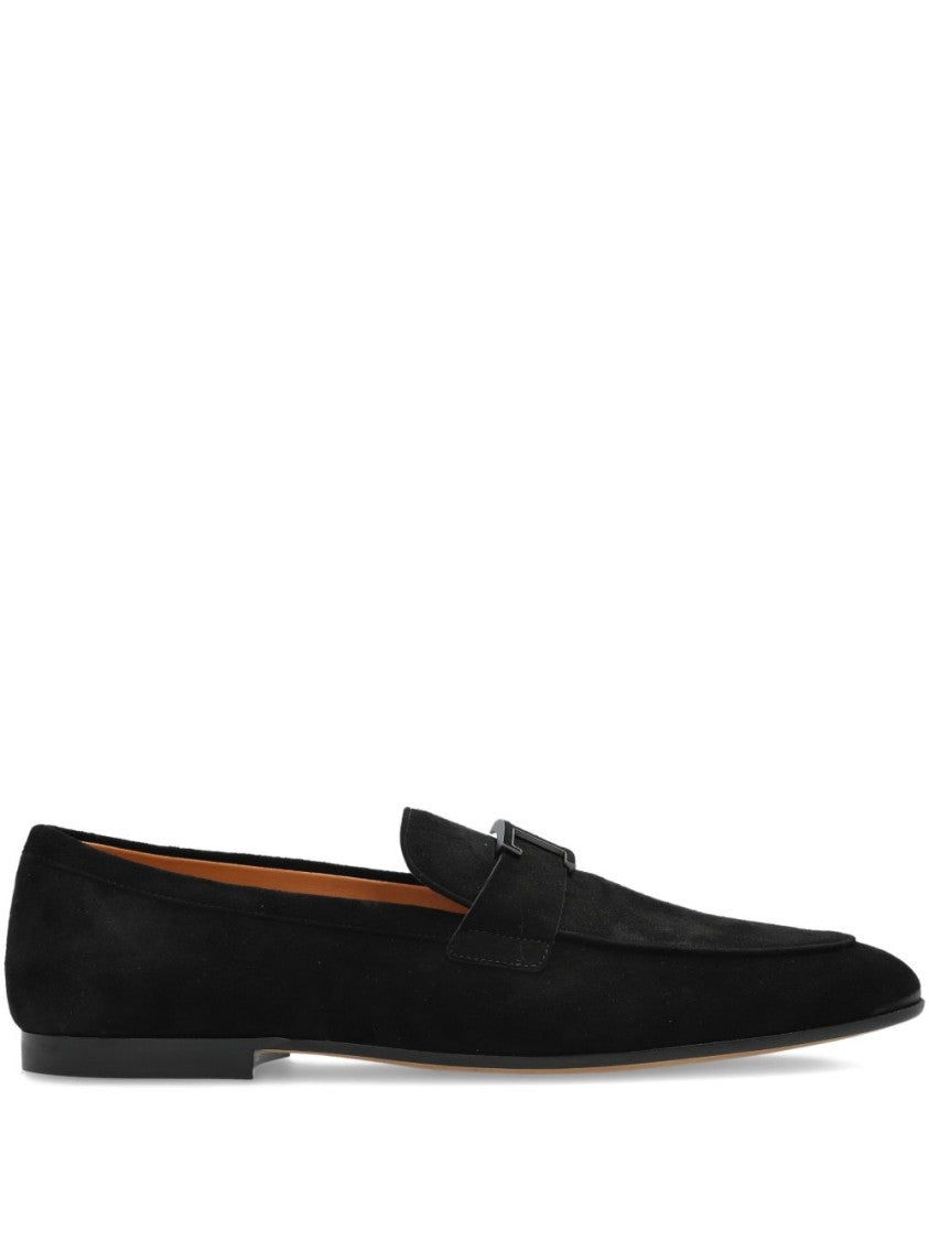 Tod's Black Suede Almond Toe Logo Flats