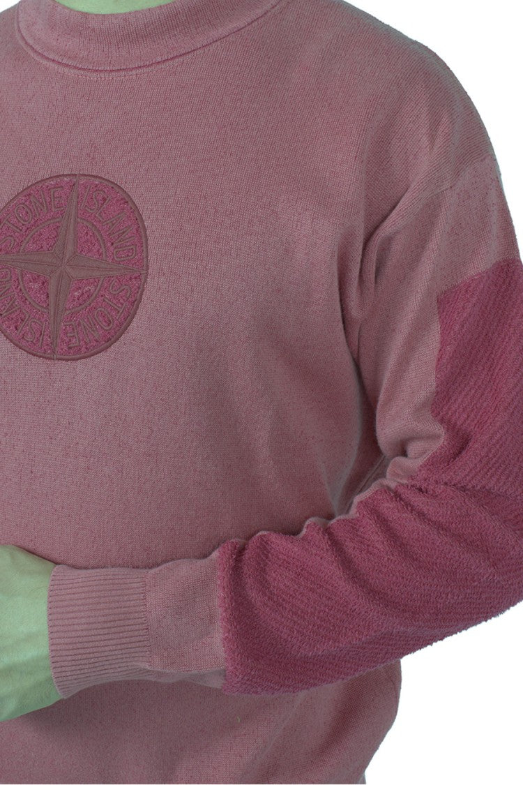 Stone Island Pink Compass Patch Crew-Neck Cotton-Blend Sweater