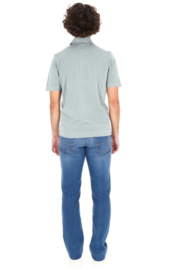 Drumohr Green Ice Cotton Frosted Polo Shirt