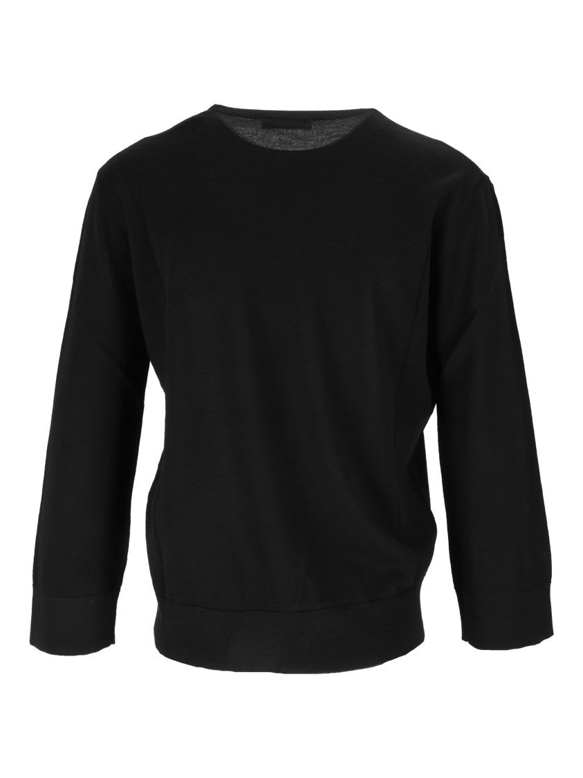 Kangra Cashmere Crewneck With Open Sleeves Buttoned Crewneck Sweater