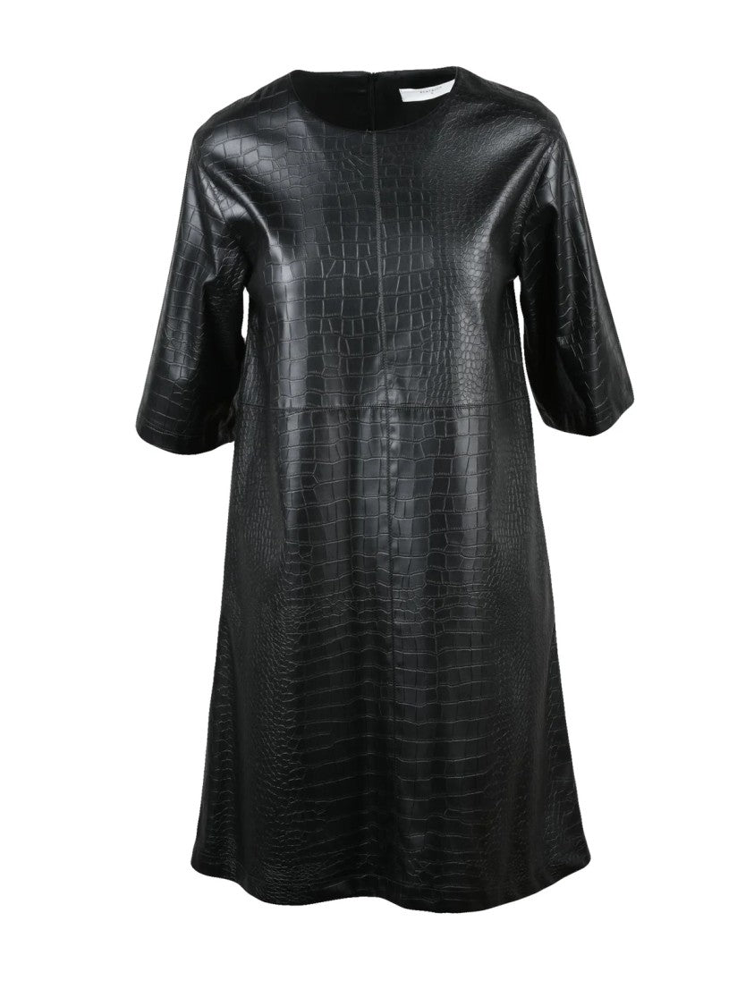 Beatrice.B Flared Mini Dress With Textured Faux Leather And Elegant Silhouette