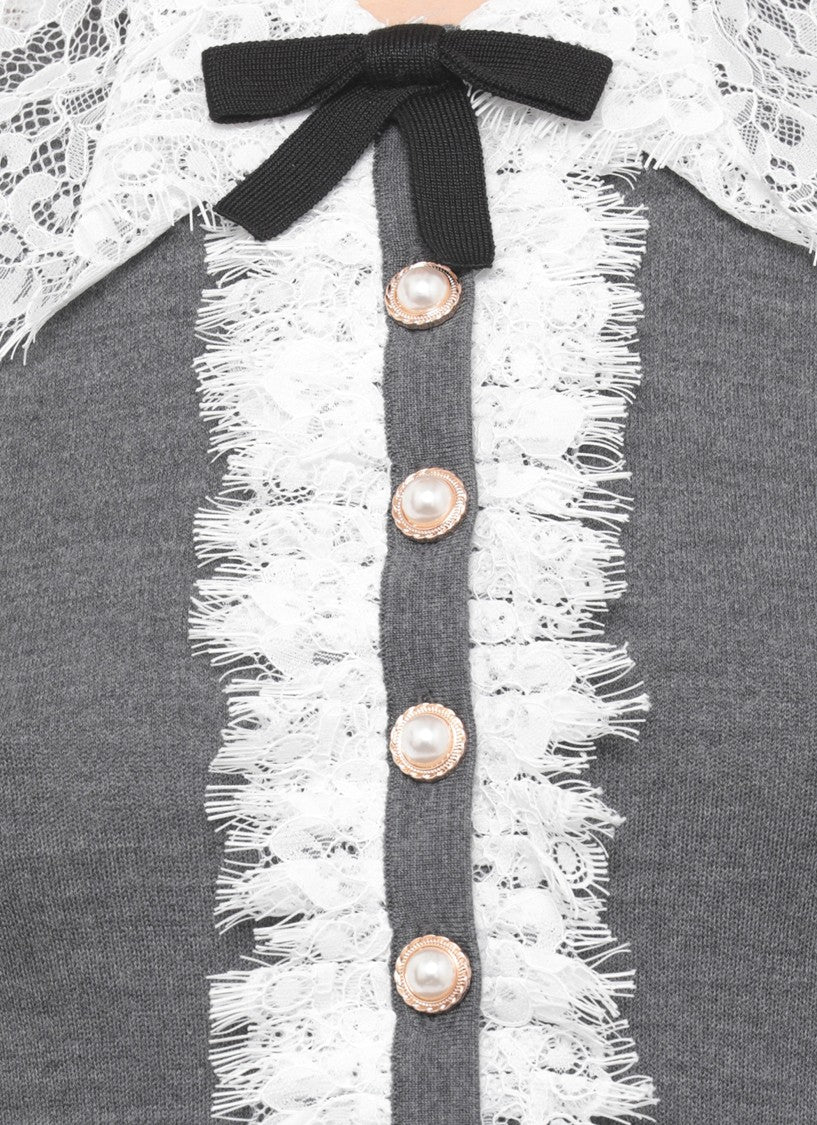 Self-Portrait Grey Lace Collar Cardigan