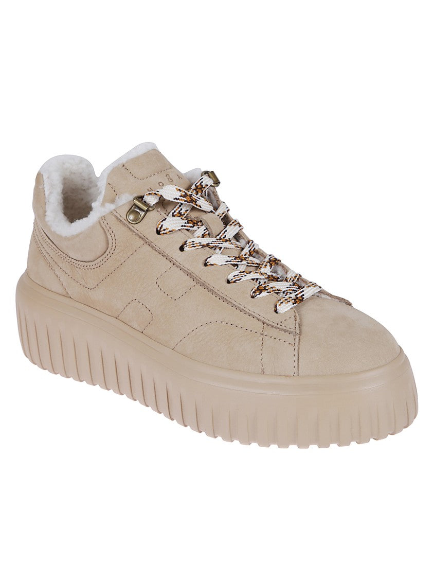 Hogan Biscuit Suede Low-Top Sneakers With Shearling Lining