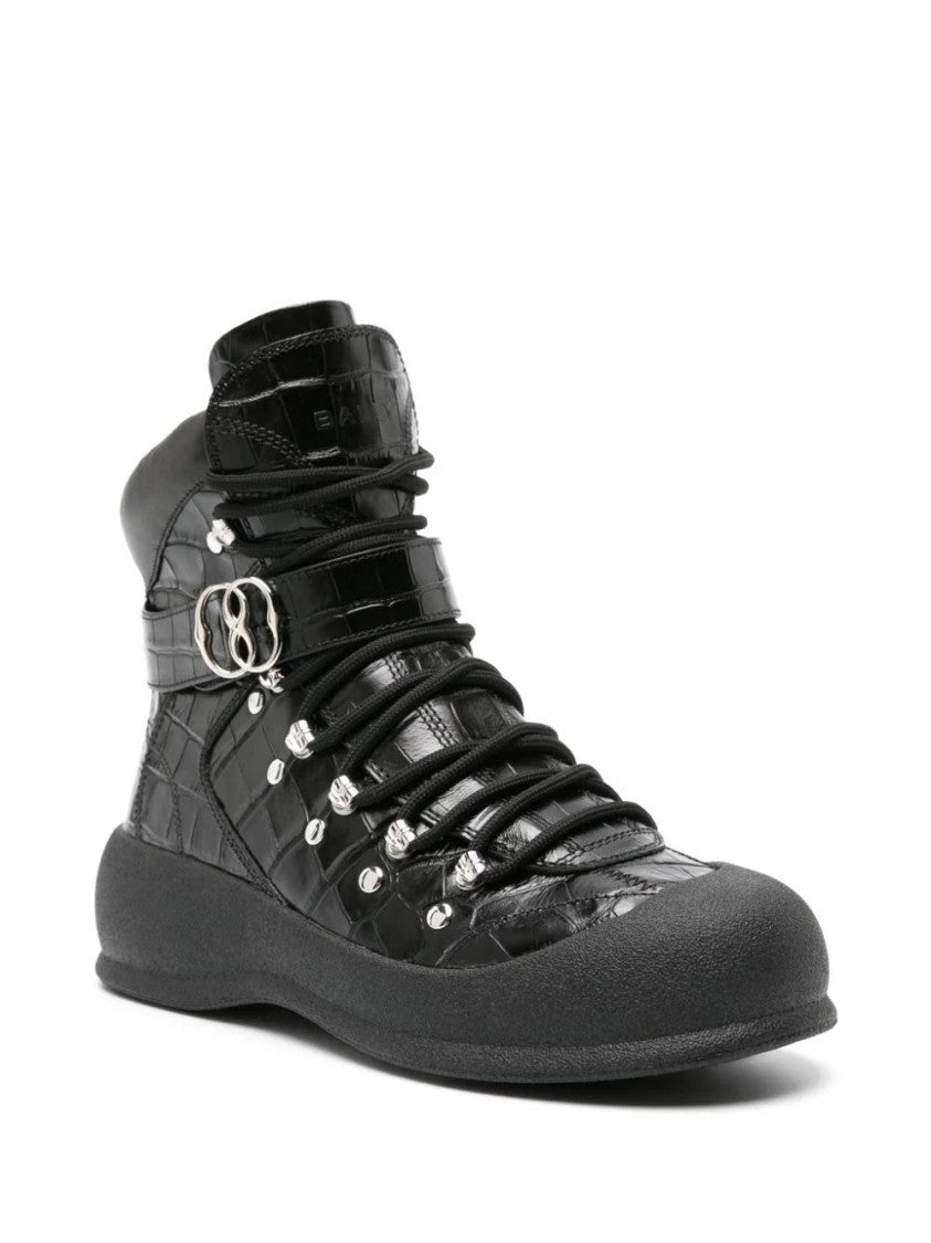 Bally Calf-Embossed Ankle Boots With Lace-Up Closure