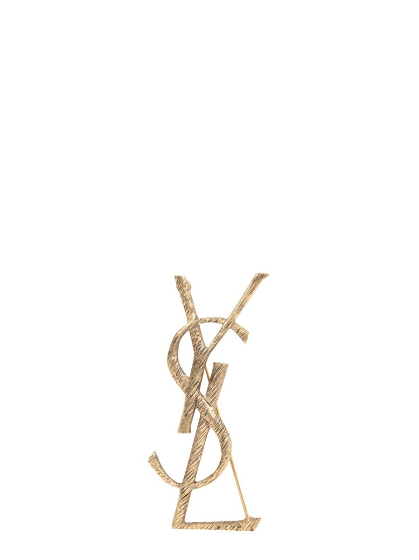 Saint Laurent Monogramme Textured Brass Brooch
