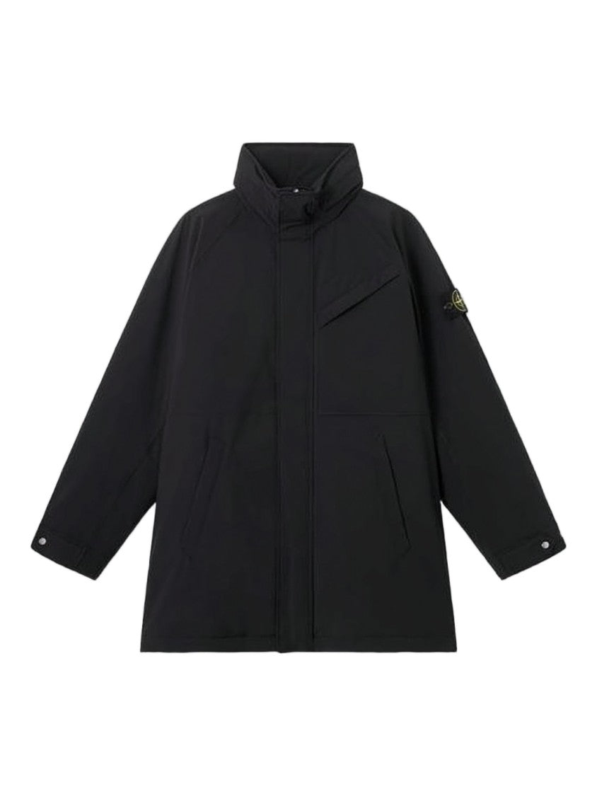 Stone Island Sleek Minimalist Black Coat With High Collar
