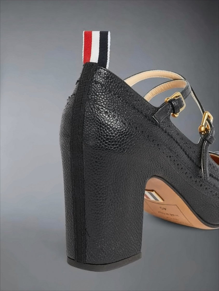 Thom Browne Black Leather Mary Jane Pumps With Double Strap And Gold-Tone Buckles
