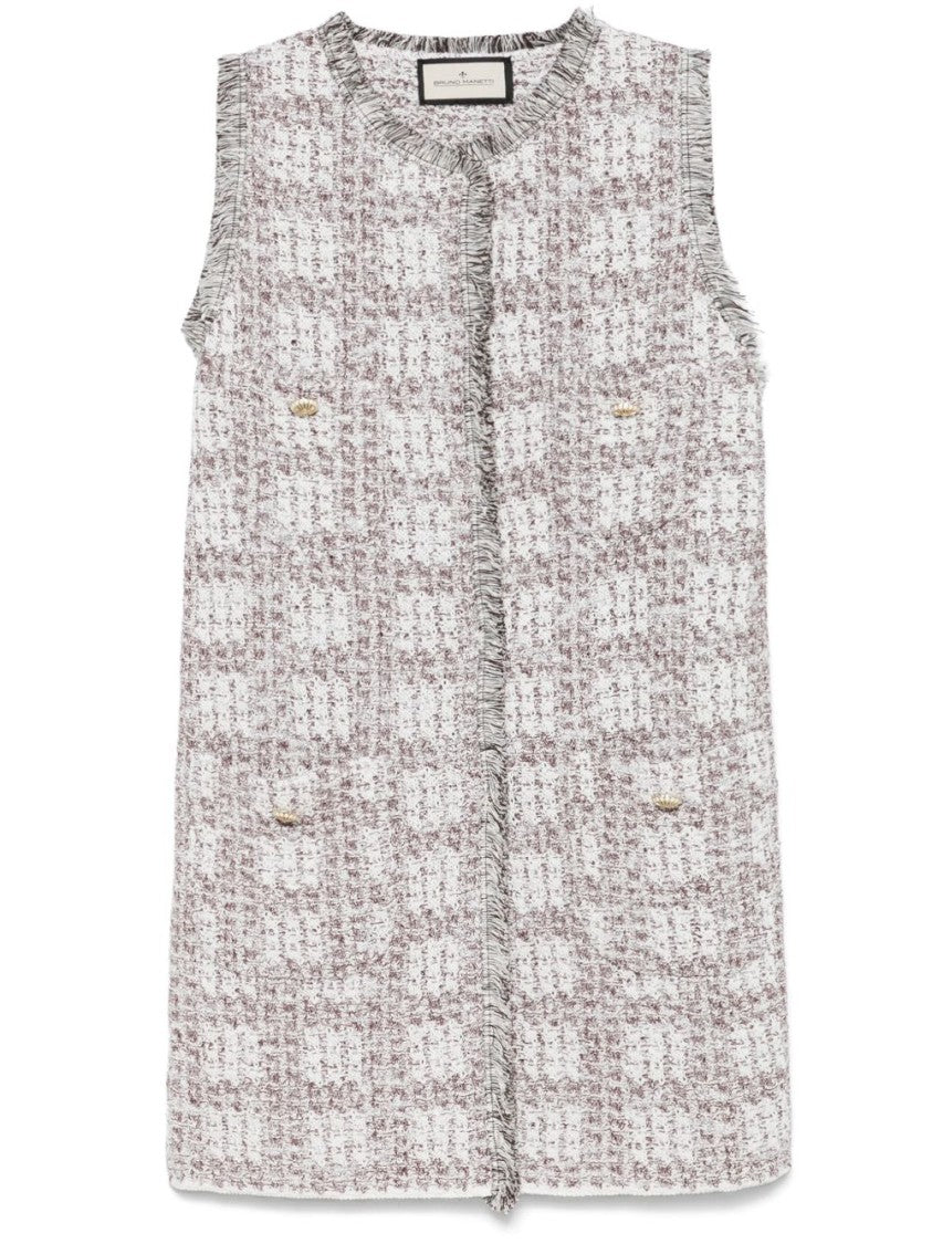 Bruno Manetti Textured Knit Grey Jacket With Fringed Edge