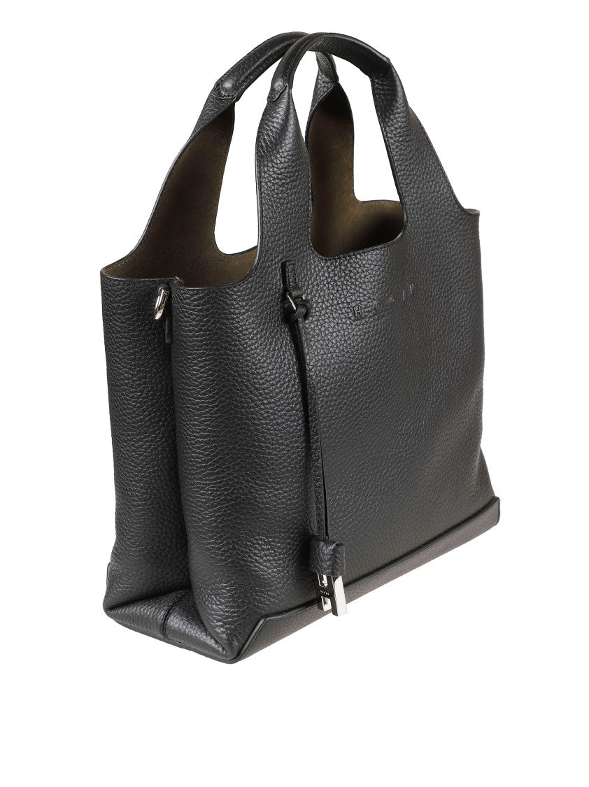 Hogan Structured Handbag In Textured Black Leather