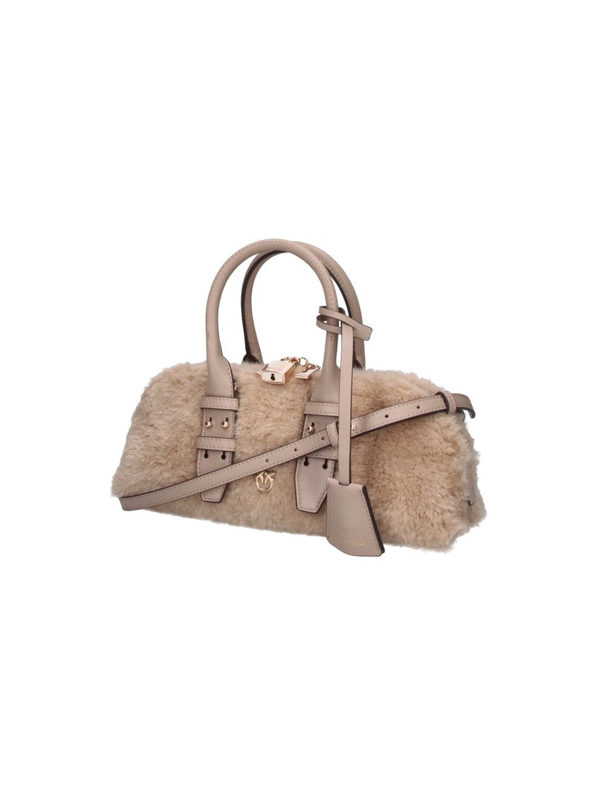 Pinko Grey Escape Teddy Fabric Handbag