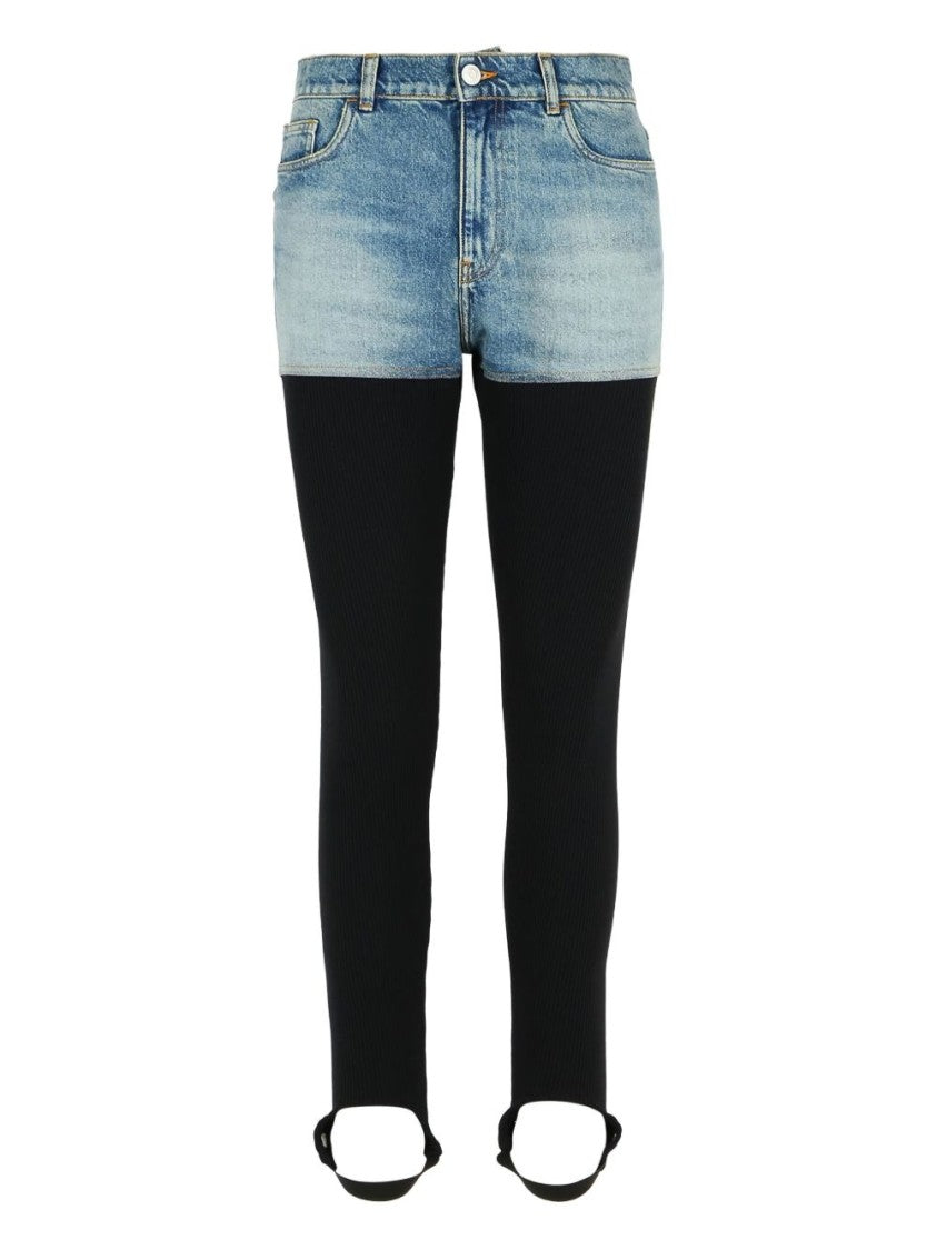 Coperni Layered Denim Shorts With Ribbed Leggings And Secure Fit