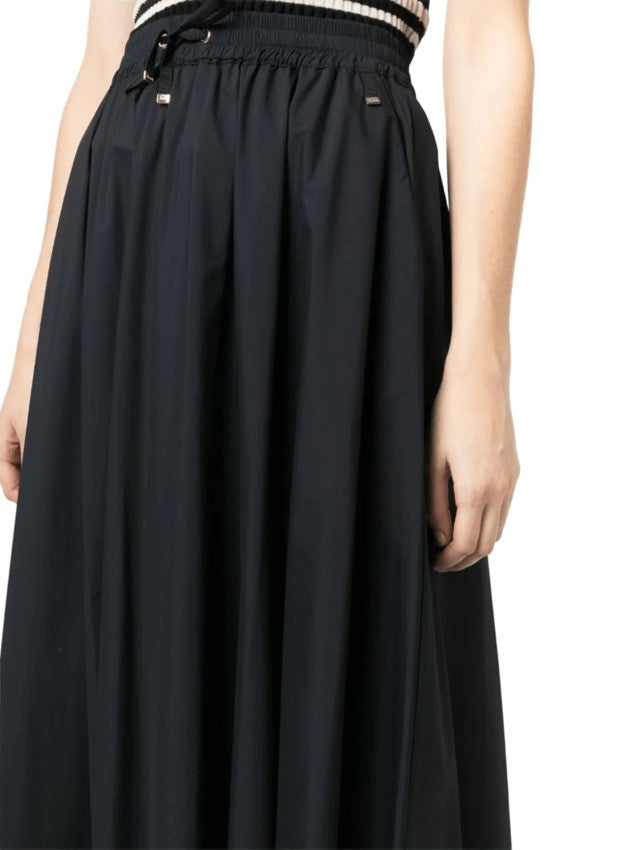Herno Flowing Black Midi Skirt With Elastic Waistband