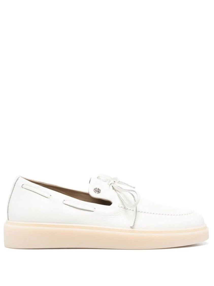 Roberto Cavalli Refined White Moccasin Loafers With Subtle Bow Detail
