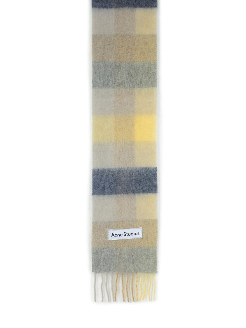 Acne Studios Contrast Check Pattern Beige Alpaca Blend Scarf