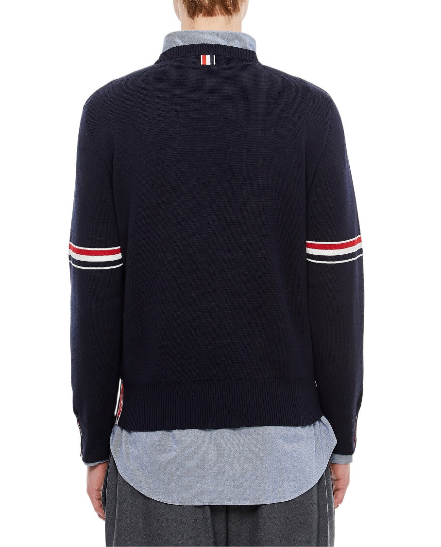 Thom Browne Milano Stitch Crewneck Pullover With Distinctive Striped Accents