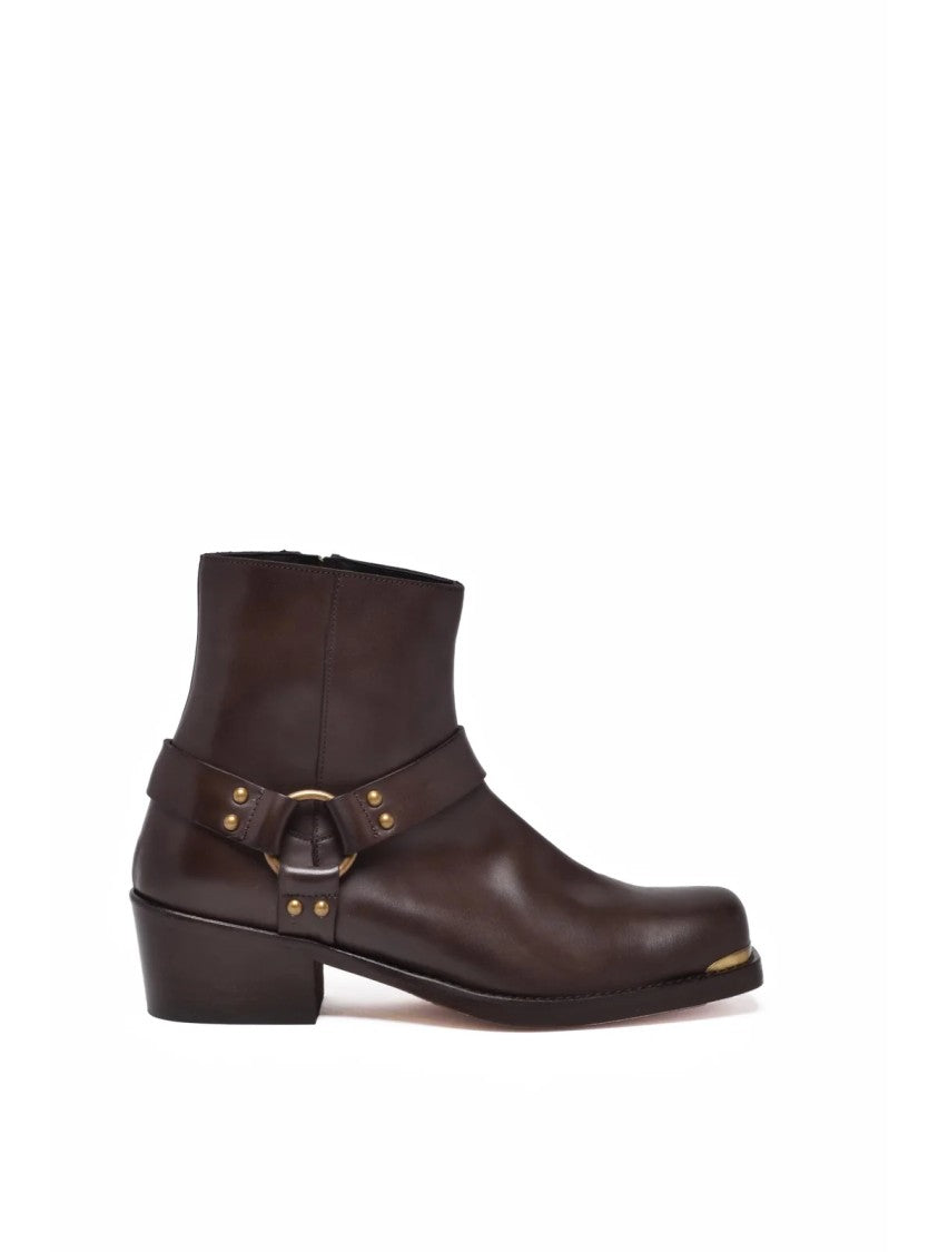 Ame Brown Leather Zip Ankle Boots