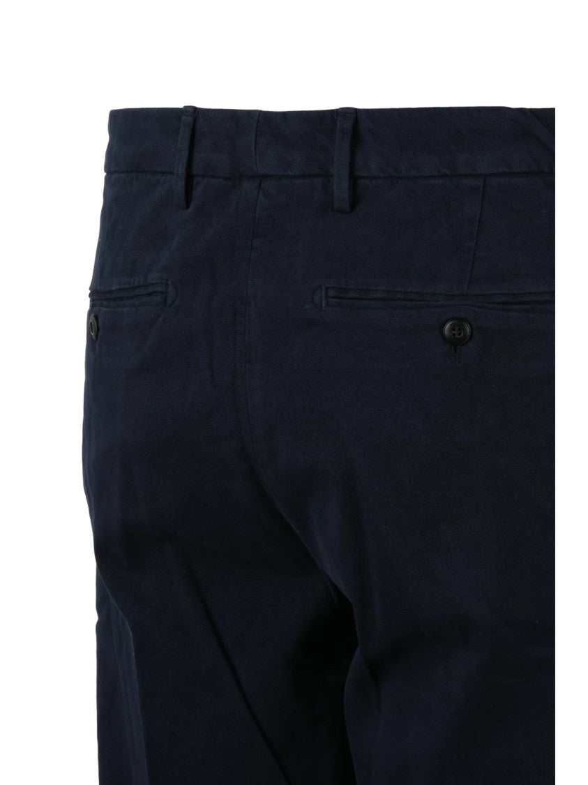 Dondup Blue Ralp Pleated Tailored Stretch Cotton Trousers