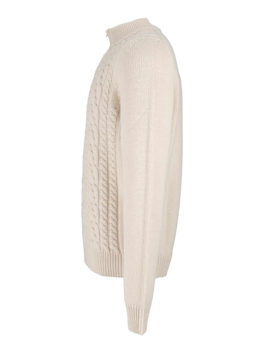 Peserico Man Sweater Cable Knit Half-Zip Sweater