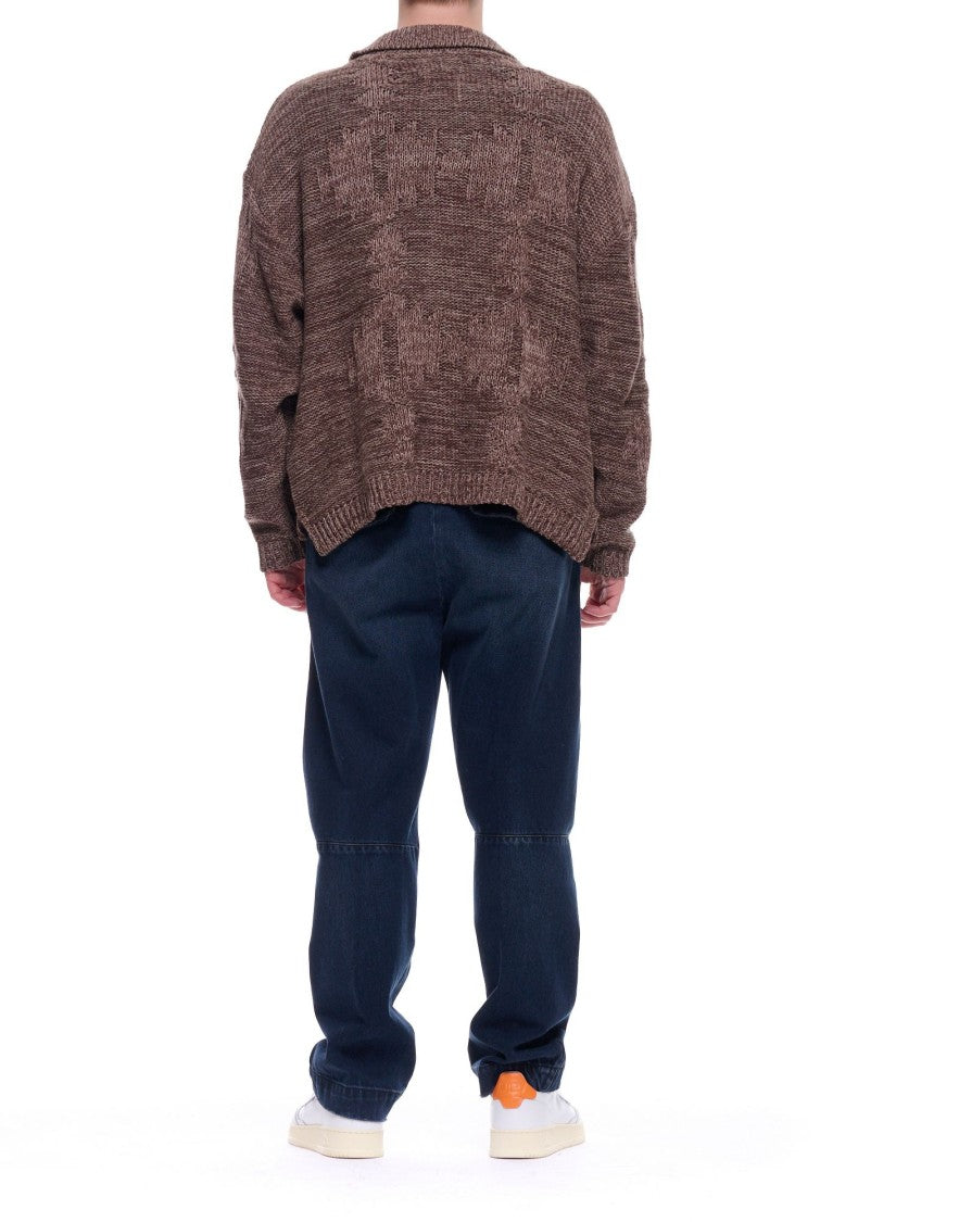Tela Cruda Brown Melange Wide Cropped Knit Overshirt