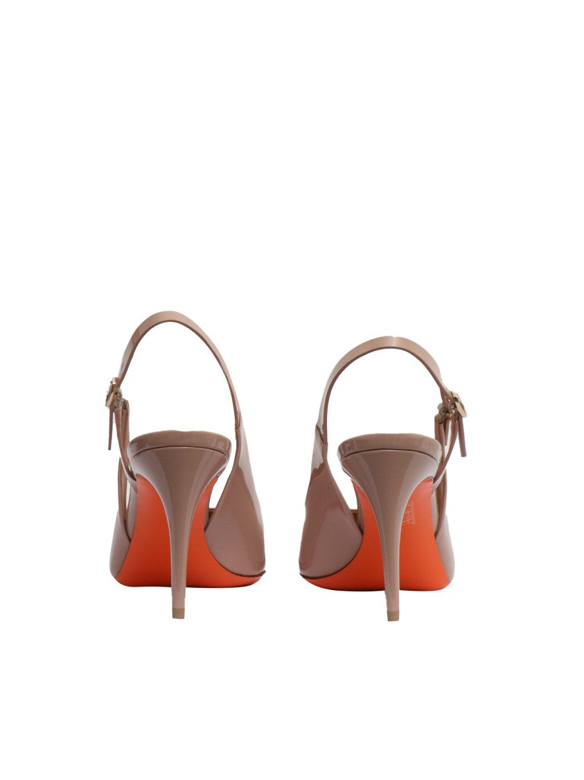 Santoni High-Heeled Calfskin Slingback Pumps
