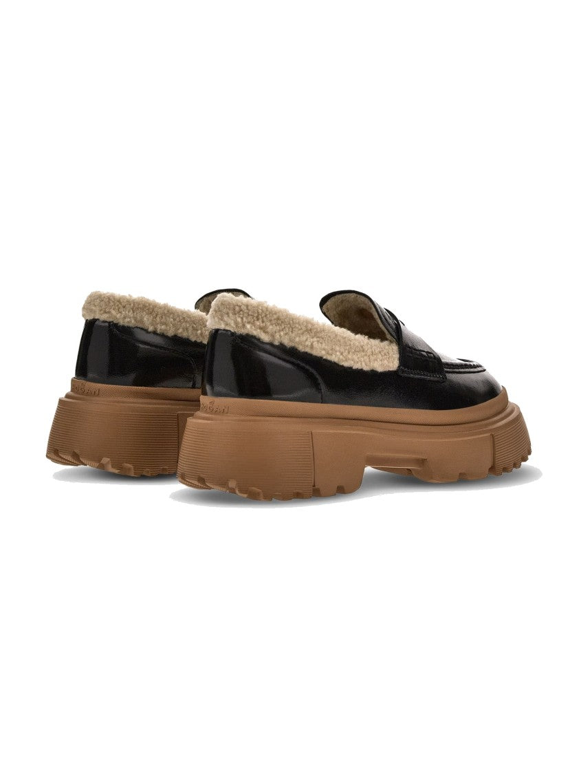 Hogan H629 Black Patent Leather Moccasins