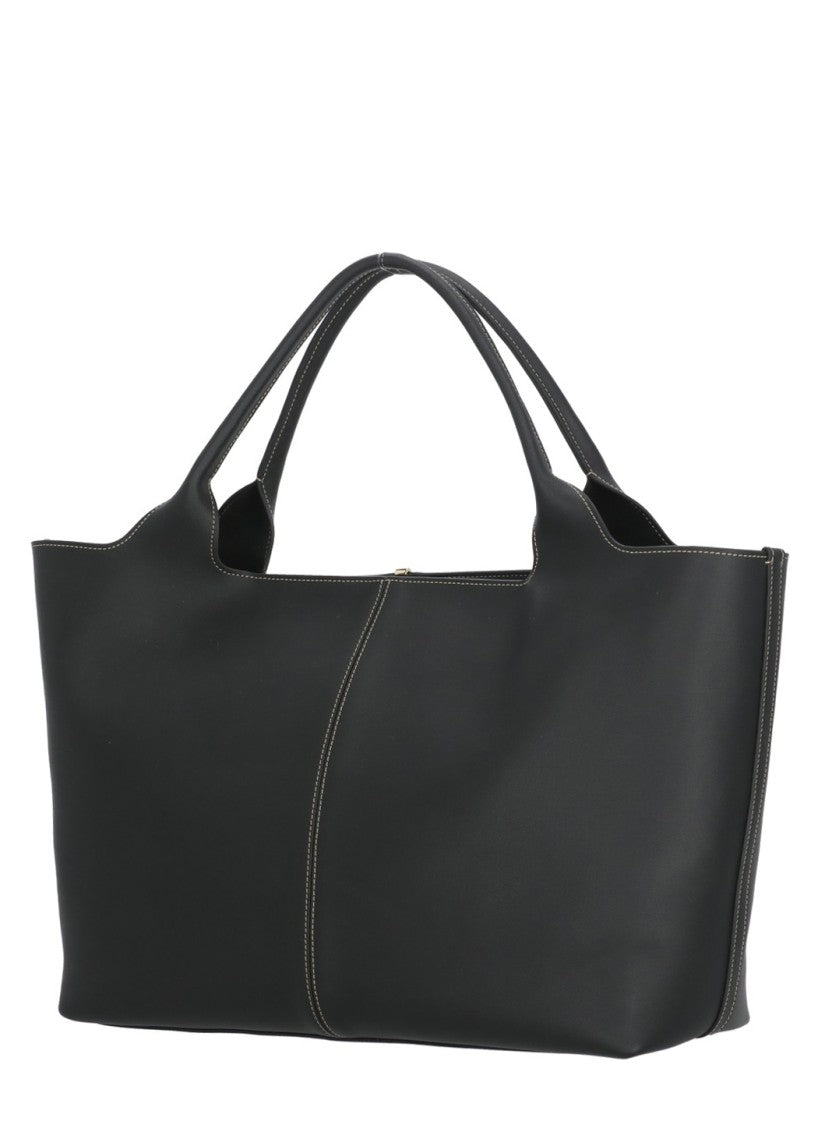 Tod's Medium Leather Shopping Bag With Golden Logo Accent