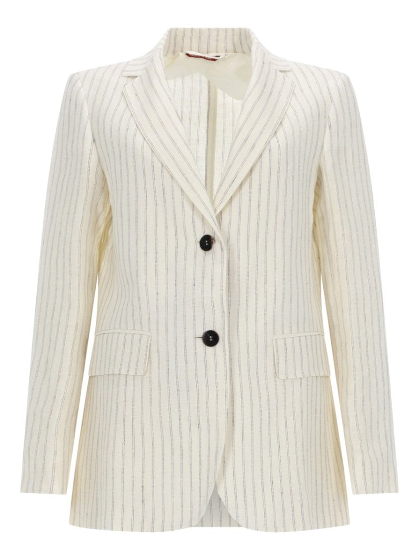 Max Mara Linen Blazer With Subtle Pinstripe And Notch Lapel
