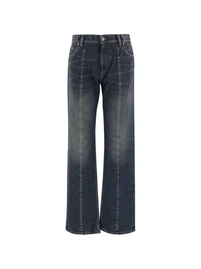 Versace Medusa Hardware Distressed Straight Jeans
