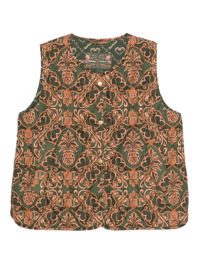 Barbour Quilted Vest With Ornate Floral Pattern