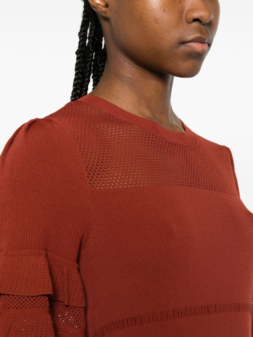 Twin-Set Henna Brown Knitted Ruffled Sweater