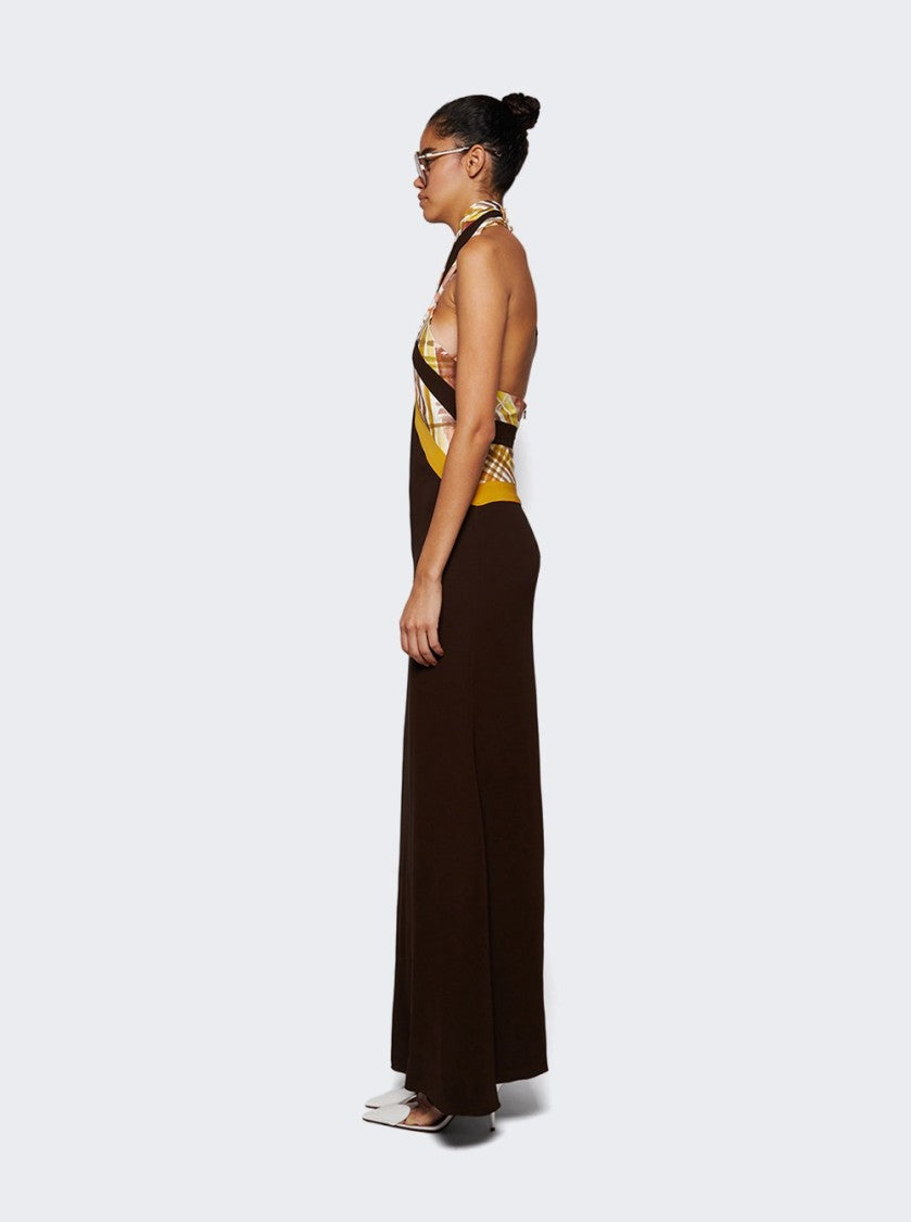 Rosie Assoulin Twisted Halter Dress In Double Faced Georgette Brown