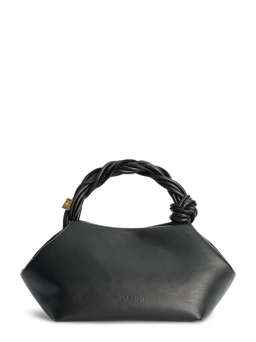 Ganni Black Bag With Twisted Handle And Gold Accents