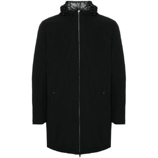 Herno Long Black Padded Jacket With Front Zipper And Hood
