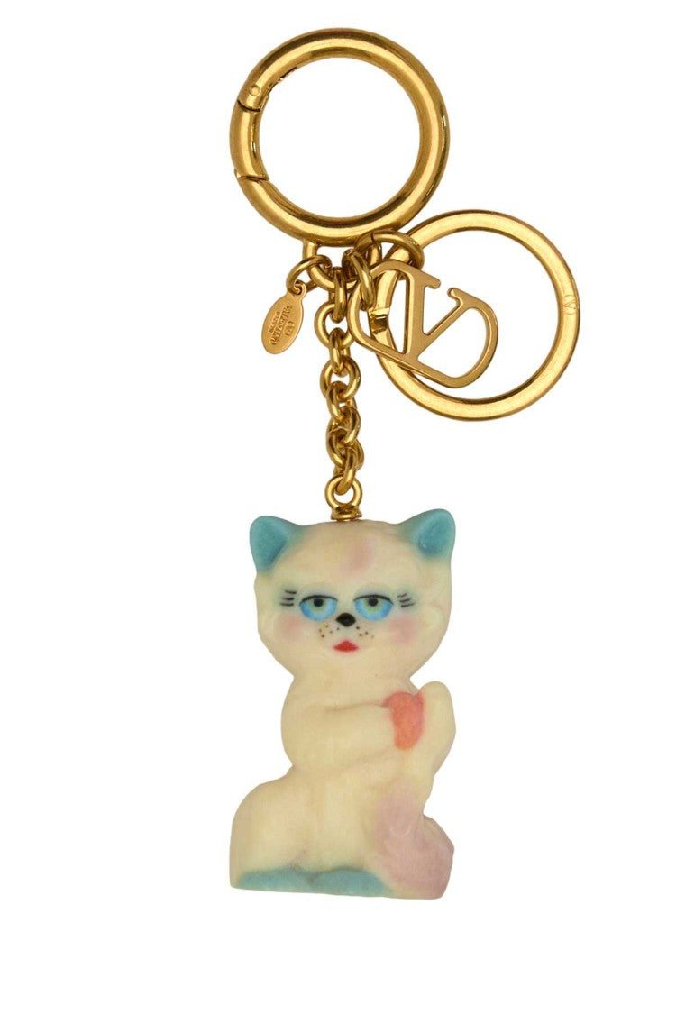 Valentino Garavani Charming Cat Design Keyring In Multicolor Metal