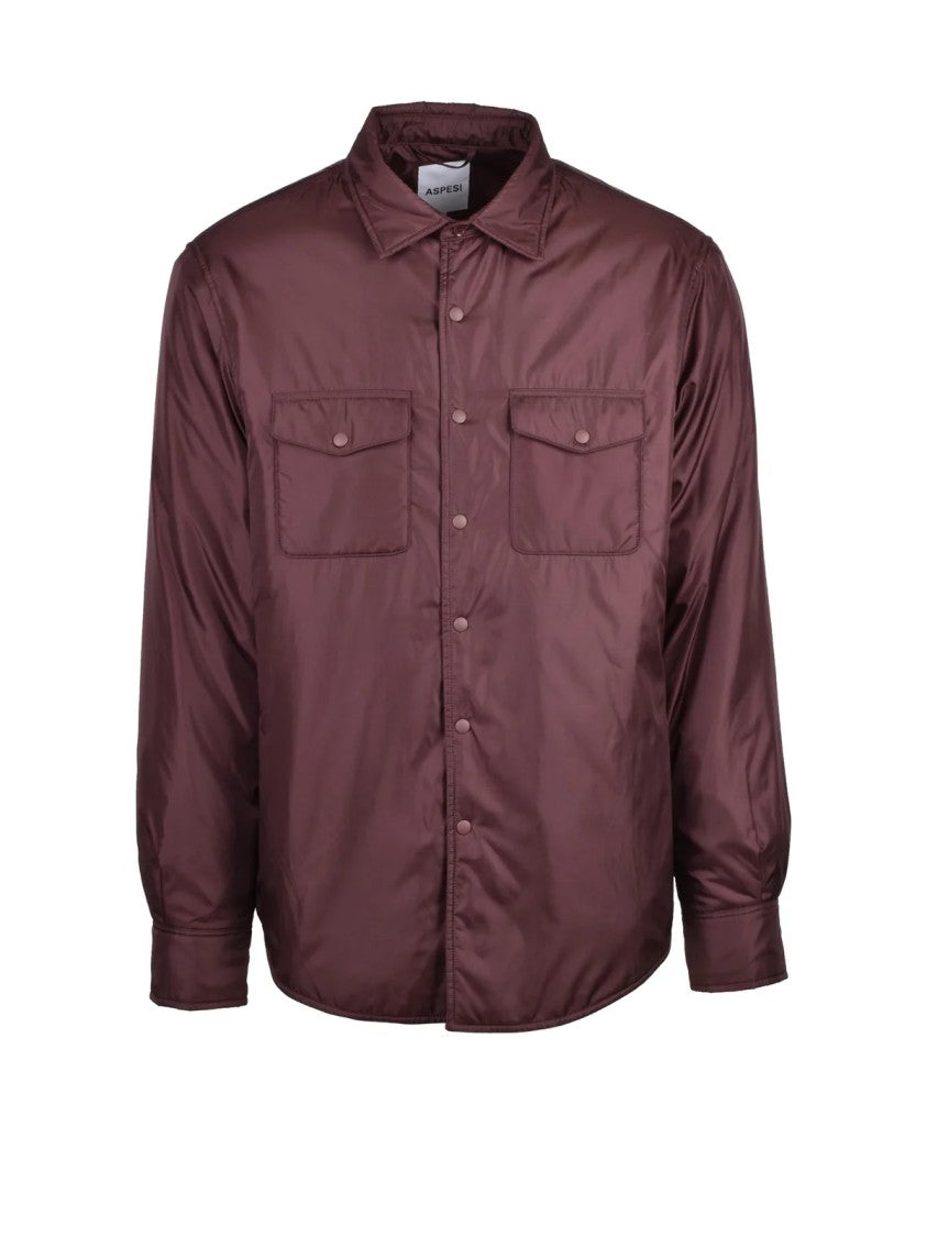 Aspesi Red Padded Snap Button Polyamide Shirt